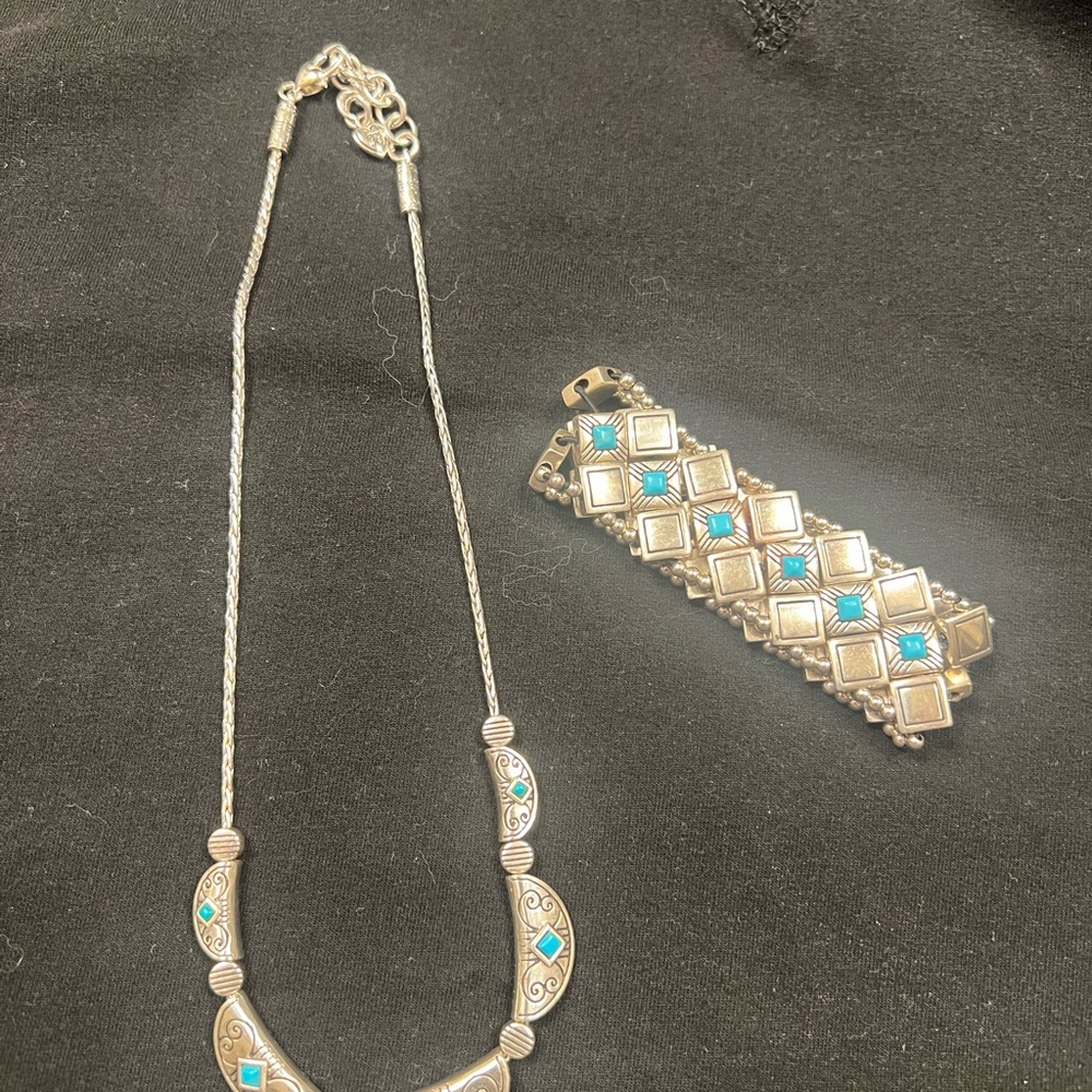Brighton Silver and turquoise Necklace and stretch bracelet
